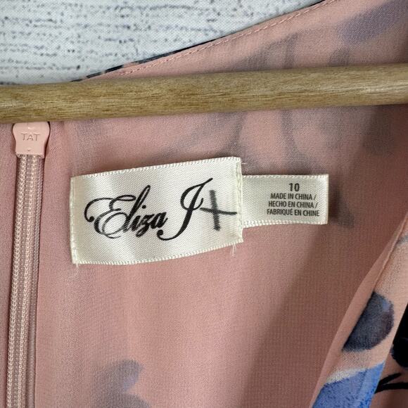 Eliza J Womens 10 High Low Floral Faux Wrap Sleeveless Midi Dress Pink Blue - Picture 9 of 11